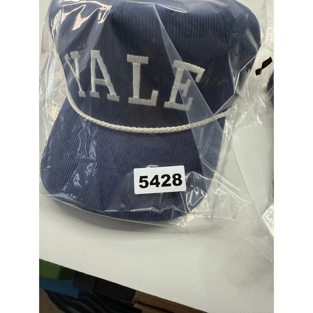 Yale University Navy‎ Blue Corduroy Rope Hat Adjustable Leather Strapback NEW
